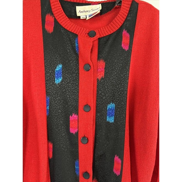 VTG Anthony Sicari Women's Sweater Long Sleeve Button Up Red/Black Sz 12 - Picture 6 of 10